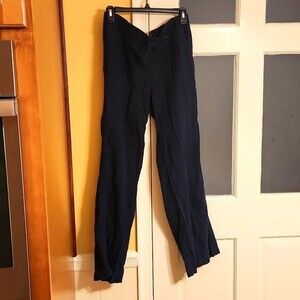 Athleta Women's Navy Blue Wide Leg Linen Pants Size 10
